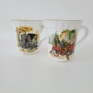 Crown Staffordshire Automobile Cups (2), 1898 Benz, 1894 Peugeot, Grandpa Gift